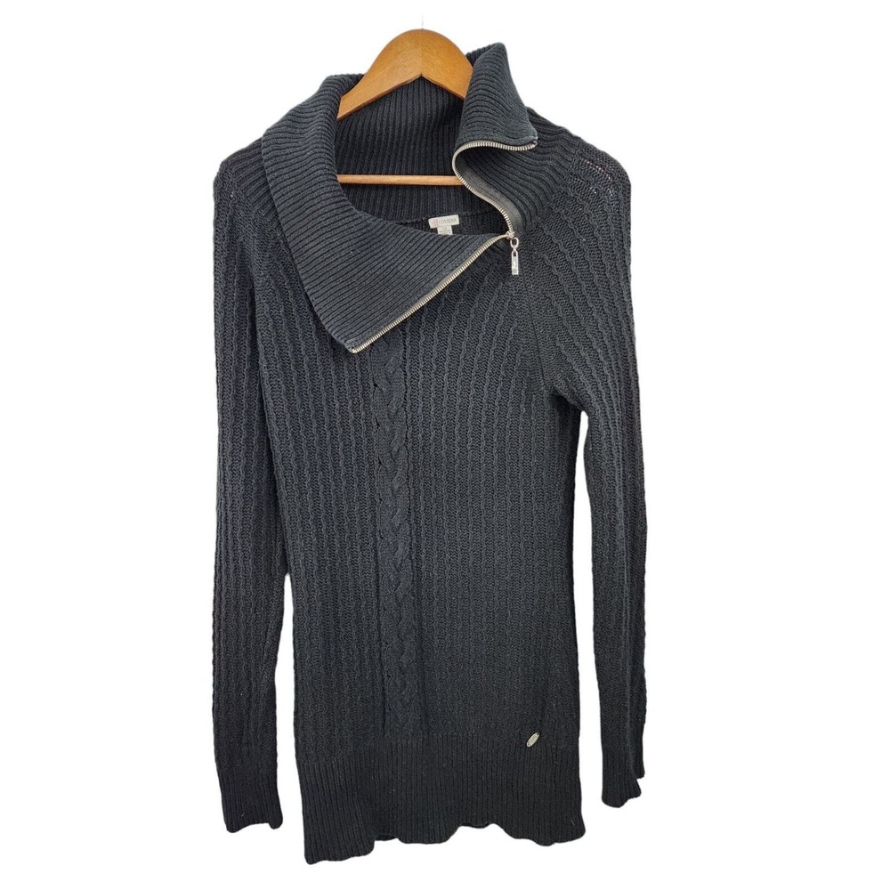 Guess Women's Large Sweater Zip Cowl Neck Pullover Tunic Long Sleeve Heavy‎ Knit